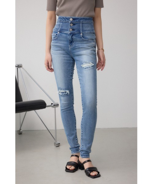 セール】AZUL DENIM ハイウエストボタンリペアスキニー（デニムパンツ