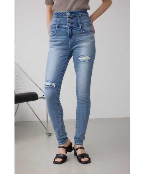 セール】AZUL DENIM ハイウエストボタンリペアスキニー（デニムパンツ