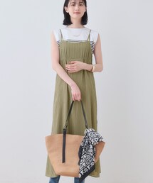 【洗える／凹凸素材】シャーリング調素材キャミワンピース