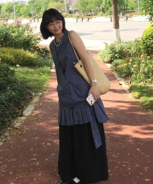 S~L♡チェック柄ノースリーブAラインミニワンピース