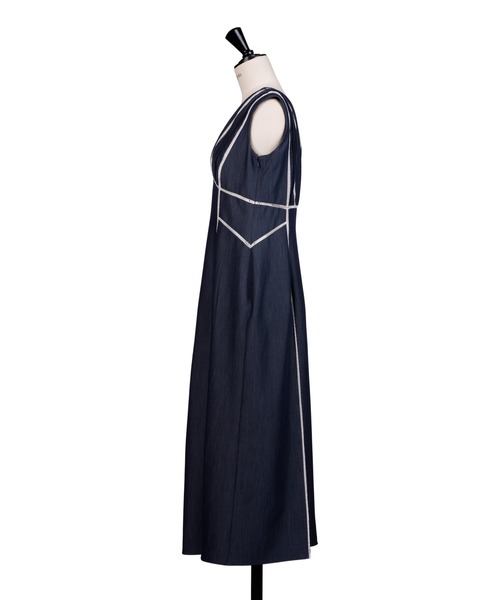 ワンピース Lace Trimmed Chambray Dress Lace Trimmed Chambray Dress(ワンピース)|Her lip to(ハー