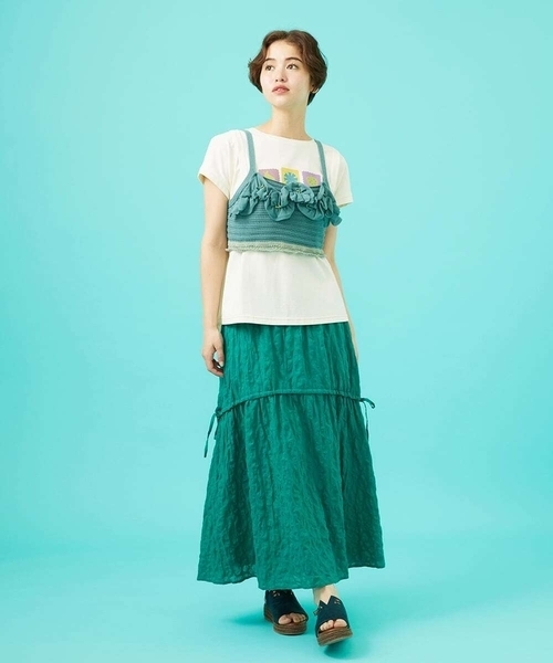Jocomomola(ホコモモラ)の「Fruto フリルニットビスチェ(ニット/セーター・レディース・ダークインディゴブルー/レッド・40)」の15枚目の写真