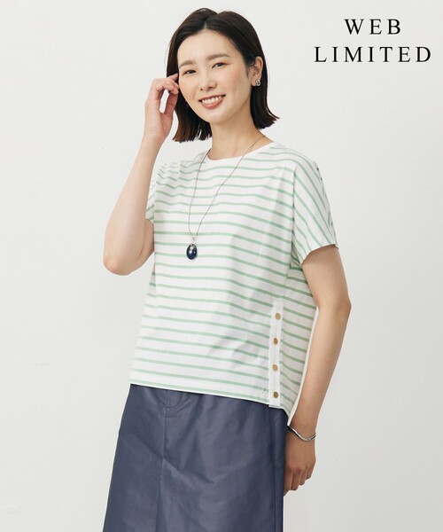 J.PRESS Ladies(J.プレス レディス)の「【WEB限定カラーあり・洗える】ULTIM天竺ボーダー カットソー(Tシャツ/カットソー・レディース・ブルー系1/ライトグリーン系1/ブラック系2/ベージュ系2・SMALL)」の1枚目の写真