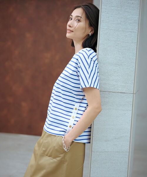 J.PRESS Ladies(J.プレス レディス)の「【WEB限定カラーあり・洗える】ULTIM天竺ボーダー カットソー(Tシャツ/カットソー・レディース・ブルー系1/ライトグリーン系1/ブラック系2/ベージュ系2・SMALL)」の5枚目の写真
