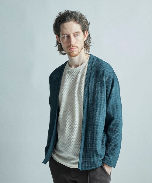 MEN'S BIGI(メンズビギ)の「ワッフルシアサッカー素材カーディガン(カーディガン/ボレロ・メンズ・ブラック/ベージュ/グリーン・03/02)」の5枚目の写真