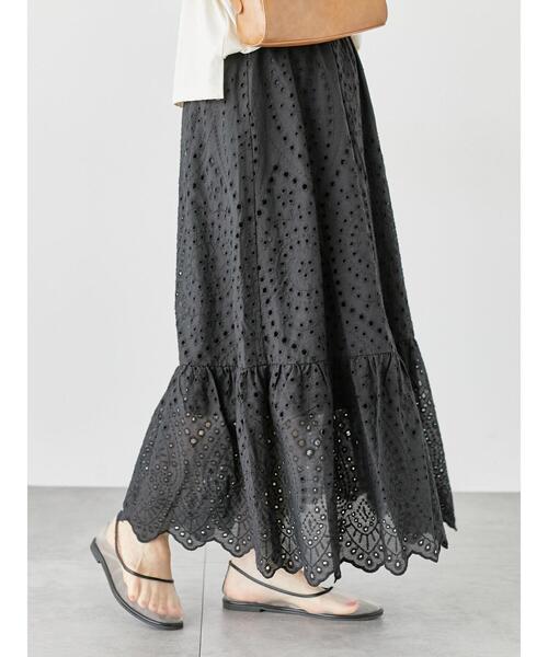 Lugnoncure（ルノンキュール）の「アイレットレーススカート（スカート・レディース・オフホワイト/ブラック/グリーン・F）」の2枚目の写真