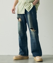 Knee-tuck distressed vintage denim pants / ニータックダメージヴィンテージデニムパンツ