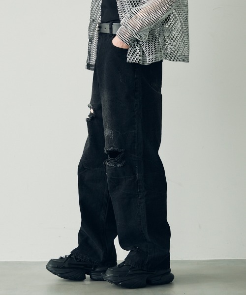 Shoowtime(ショウタイム)の「Knee-tuck distressed vintage denim pants / ニータックダメージヴィンテージデニムパンツ(デニムパンツ・メンズ・ブラック/ブルー・MEDIUM/X-LARGE/LARGE)」の5枚目の写真