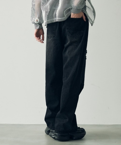 Shoowtime(ショウタイム)の「Knee-tuck distressed vintage denim pants / ニータックダメージヴィンテージデニムパンツ(デニムパンツ・メンズ・ブラック/ブルー・MEDIUM/X-LARGE/LARGE)」の8枚目の写真