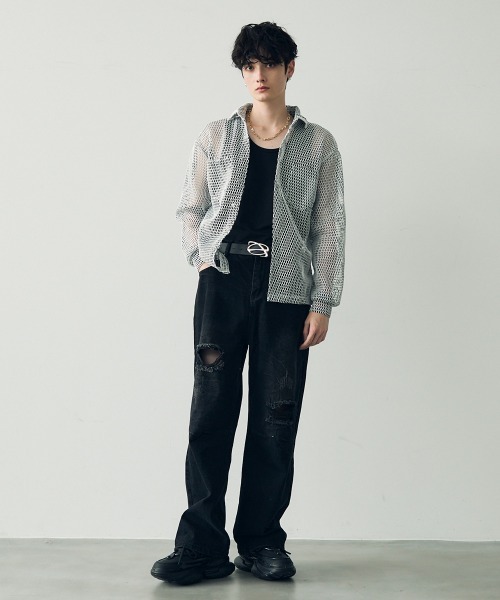 Shoowtime(ショウタイム)の「Knee-tuck distressed vintage denim pants / ニータックダメージヴィンテージデニムパンツ(デニムパンツ・メンズ・ブラック/ブルー・MEDIUM/X-LARGE/LARGE)」の9枚目の写真