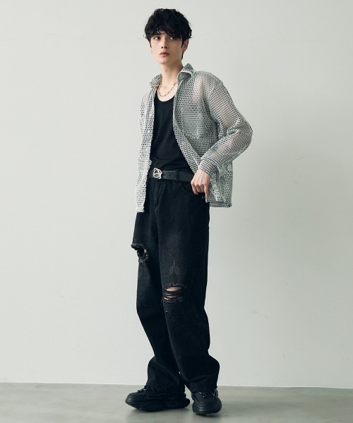Shoowtime(ショウタイム)の「Knee-tuck distressed vintage denim pants / ニータックダメージヴィンテージデニムパンツ(デニムパンツ・メンズ・ブラック/ブルー・MEDIUM/X-LARGE/LARGE)」の12枚目の写真