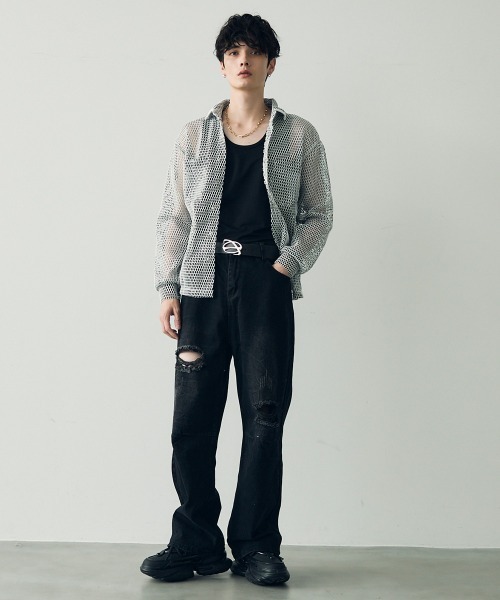 Shoowtime(ショウタイム)の「Knee-tuck distressed vintage denim pants / ニータックダメージヴィンテージデニムパンツ(デニムパンツ・メンズ・ブラック/ブルー・MEDIUM/X-LARGE/LARGE)」の13枚目の写真
