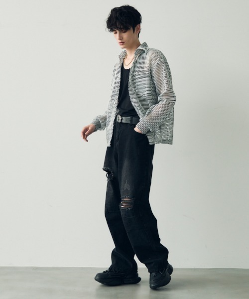 Shoowtime(ショウタイム)の「Knee-tuck distressed vintage denim pants / ニータックダメージヴィンテージデニムパンツ(デニムパンツ・メンズ・ブラック/ブルー・MEDIUM/X-LARGE/LARGE)」の14枚目の写真