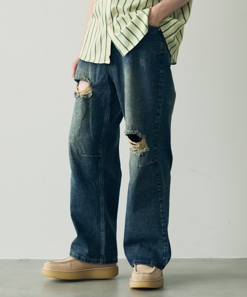Shoowtime(ショウタイム)の「Knee-tuck distressed vintage denim pants / ニータックダメージヴィンテージデニムパンツ(デニムパンツ・メンズ・ブラック/ブルー・MEDIUM/X-LARGE/LARGE)」の19枚目の写真