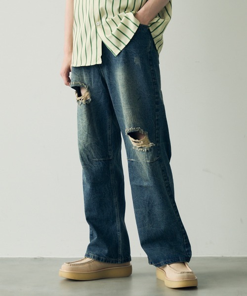 Shoowtime(ショウタイム)の「Knee-tuck distressed vintage denim pants / ニータックダメージヴィンテージデニムパンツ(デニムパンツ・メンズ・ブラック/ブルー・MEDIUM/X-LARGE/LARGE)」の20枚目の写真