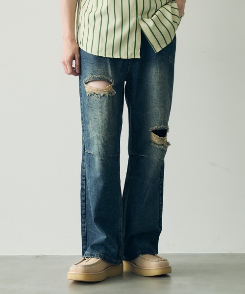 Shoowtime(ショウタイム)の「Knee-tuck distressed vintage denim pants / ニータックダメージヴィンテージデニムパンツ(デニムパンツ・メンズ・ブラック/ブルー・MEDIUM/X-LARGE/LARGE)」の21枚目の写真