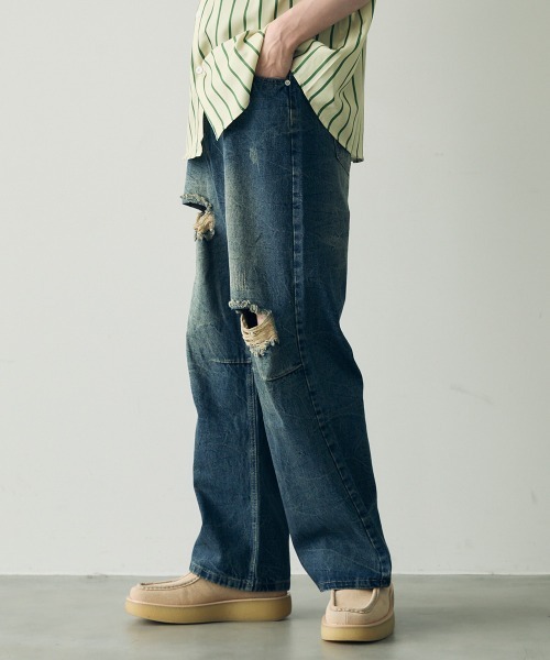 Shoowtime(ショウタイム)の「Knee-tuck distressed vintage denim pants / ニータックダメージヴィンテージデニムパンツ(デニムパンツ・メンズ・ブラック/ブルー・MEDIUM/X-LARGE/LARGE)」の22枚目の写真