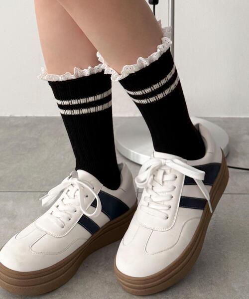 WEGO（ウィゴー）の「WEGO/レースラインソックス（ソックス/靴下・レディース・ブラック/ホワイト・23-25cm）」の2枚目の写真