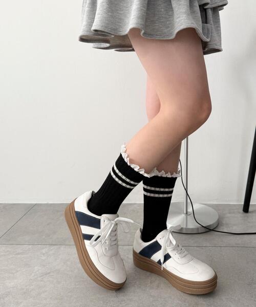 WEGO（ウィゴー）の「WEGO/レースラインソックス（ソックス/靴下・レディース・ブラック/ホワイト・23-25cm）」の5枚目の写真