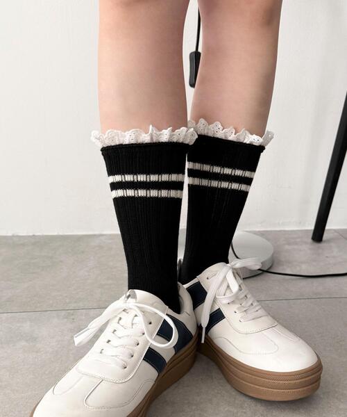 WEGO（ウィゴー）の「WEGO/レースラインソックス（ソックス/靴下・レディース・ブラック/ホワイト・23-25cm）」の7枚目の写真