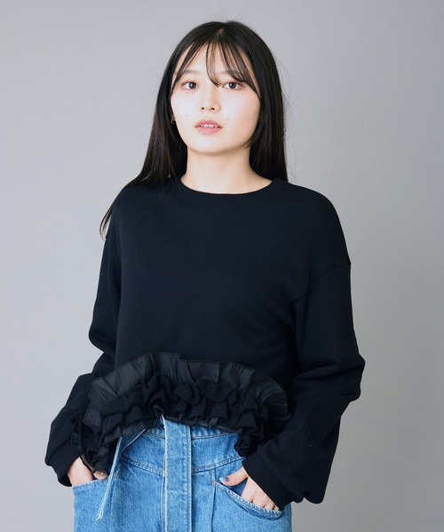 AVIE（アビィ）の「フリルデザインスウェット（スウェット・レディース・トップグレー/ブラック・38）」の10枚目の写真