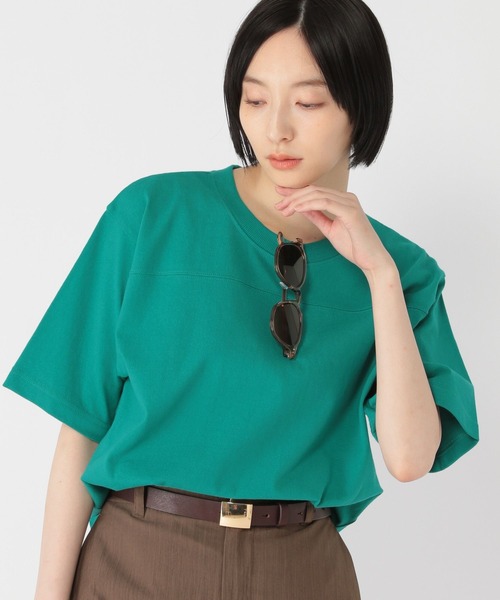 LOULOU STUDIO 売れ筋商品|||ルルー スタジオ Tシャツ トップス レディース T-shirts Green セール】【daily CLIP】フットボール切り替えショートスリーブT