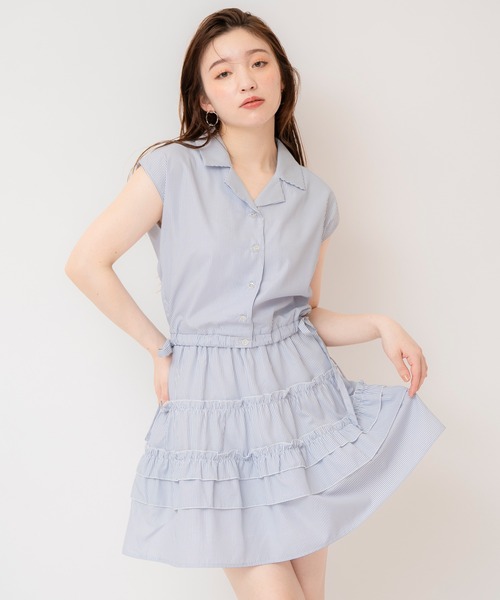 REDYAZEL（レディアゼル）の「ストライプブラウス×ティアードスカートセットアップ（セットアップ・レディース・ホワイト/ブルー/サックスブルー・FREE）」の2枚目の写真