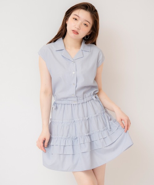 REDYAZEL（レディアゼル）の「ストライプブラウス×ティアードスカートセットアップ（セットアップ・レディース・ホワイト/ブルー/サックスブルー・FREE）」の7枚目の写真