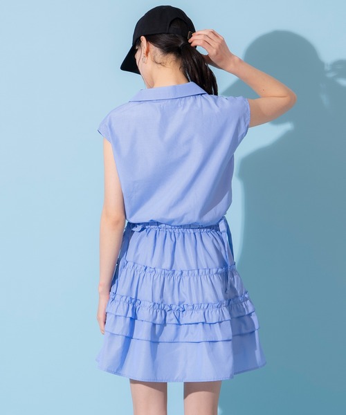 REDYAZEL（レディアゼル）の「ストライプブラウス×ティアードスカートセットアップ（セットアップ・レディース・ホワイト/ブルー/サックスブルー・FREE）」の4枚目の写真