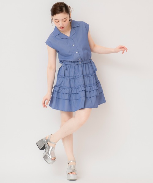 REDYAZEL（レディアゼル）の「ストライプブラウス×ティアードスカートセットアップ（セットアップ・レディース・ホワイト/ブルー/サックスブルー・FREE）」の10枚目の写真