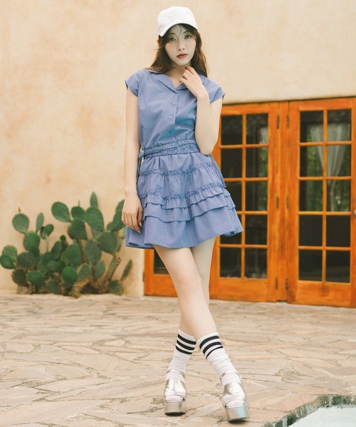 REDYAZEL（レディアゼル）の「ストライプブラウス×ティアードスカートセットアップ（セットアップ・レディース・ホワイト/ブルー/サックスブルー・FREE）」の19枚目の写真