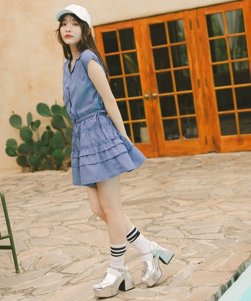 REDYAZEL（レディアゼル）の「ストライプブラウス×ティアードスカートセットアップ（セットアップ・レディース・ホワイト/ブルー/サックスブルー・FREE）」の21枚目の写真