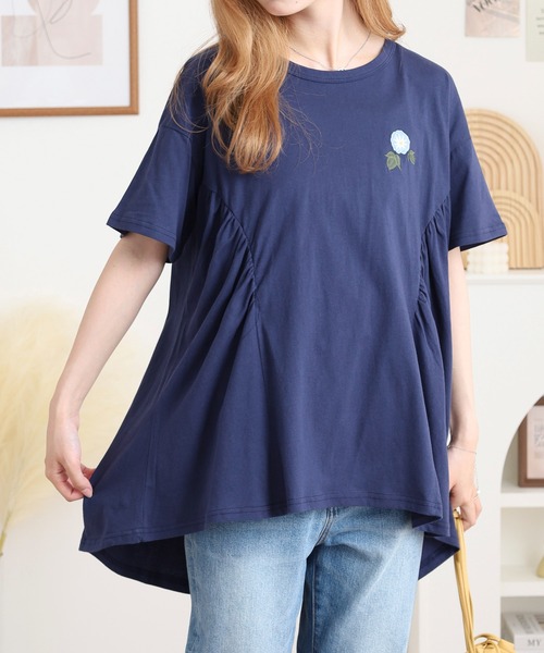 Emago(イマゴ)の「EMAGO アサガオ刺繍フレアT(Tシャツ/カットソー・レディース・ネイビー/レッド/ブラック・FREE)」の10枚目の写真