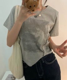 チビT 半袖 ショート丈 アシンメトリー 韓国ファッション y2k Tシャツ クロップド丈 プリント ピチT