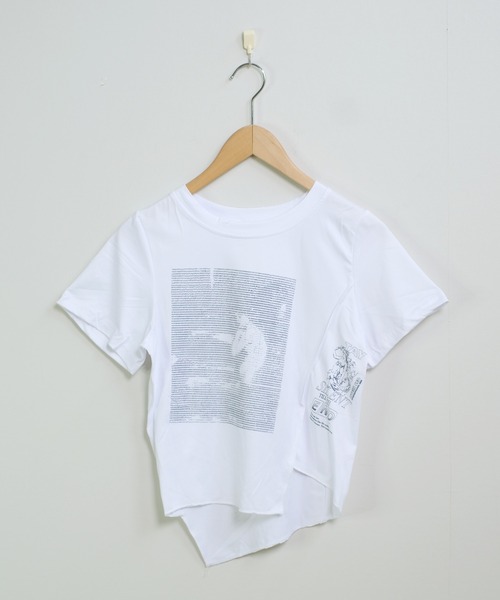 shopnikoniko(ショップニコニコ)の「チビT 半袖 ショート丈 アシンメトリー 韓国ファッション y2k Tシャツ クロップド丈 プリント ピチT(Tシャツ/カットソー・レディース・グレー/ブラック/ホワイト・フリー)」の18枚目の写真