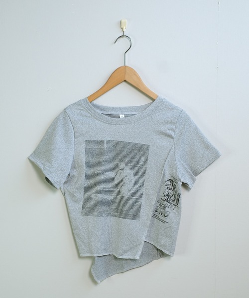 shopnikoniko(ショップニコニコ)の「チビT 半袖 ショート丈 アシンメトリー 韓国ファッション y2k Tシャツ クロップド丈 プリント ピチT(Tシャツ/カットソー・レディース・グレー/ブラック/ホワイト・フリー)」の20枚目の写真