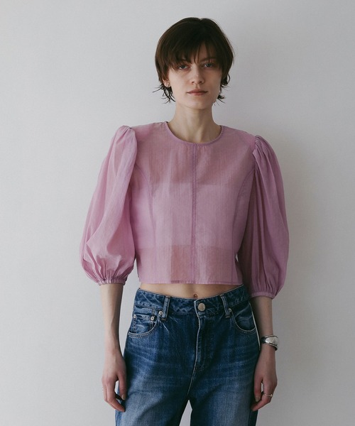 MANOF（マノフ）の「SHEER GATHER BLOUSE（シャツ/ブラウス・レディース・ブルー/ブラック/ピンク・S/M）」の22枚目の写真