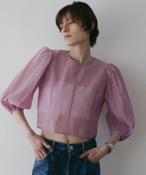 MANOF（マノフ）の「SHEER GATHER BLOUSE（シャツ/ブラウス・レディース・ブルー/ブラック/ピンク・S/M）」の21枚目の写真