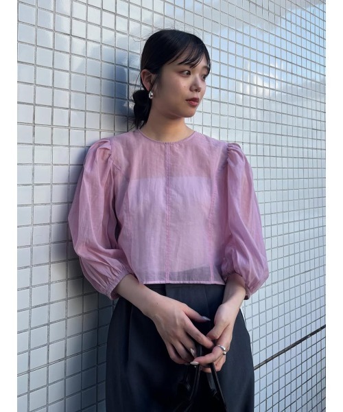 MANOF（マノフ）の「SHEER GATHER BLOUSE（シャツ/ブラウス・レディース・ブルー/ブラック/ピンク・S/M）」の6枚目の写真