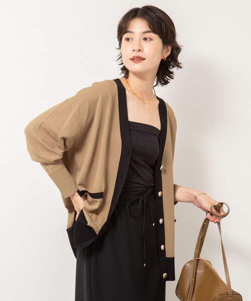 手洗い可能》マルチファンクション配色Vネックカーディガン