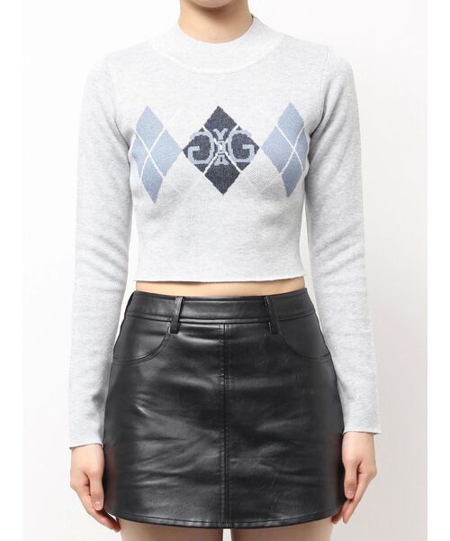 GYDA（ジェイダ）の「Symmetry GYDA アーガイルニットトップス（ニット/セーター・レディース・グレー/ブラック・FREE）」の3枚目の写真