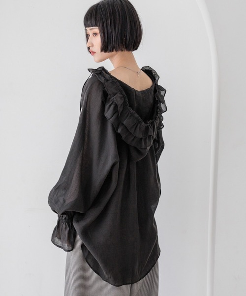 LOWRYS FARM（ローリーズファーム）の「フリルフードシャツ　579513（シャツ/ブラウス・レディース・ブラック/アイボリー/ホワイト系その他/ブラック系その他/その他8・FREE）」の15枚目の写真