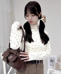 ドット柄ハイネックメロウロンT