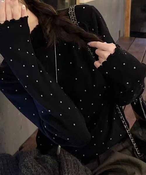 Mejoul(メジュール)の「ドット柄ハイネックメロウロンT(Tシャツ/カットソー・レディース・ホワイト/ブラック・M/L)」の7枚目の写真