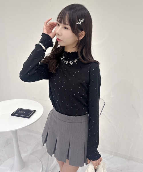 Mejoul(メジュール)の「ドット柄ハイネックメロウロンT(Tシャツ/カットソー・レディース・ホワイト/ブラック・M/L)」の13枚目の写真