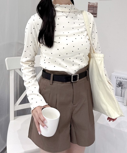 Mejoul(メジュール)の「ドット柄ハイネックメロウロンT(Tシャツ/カットソー・レディース・ホワイト/ブラック・M/L)」の11枚目の写真