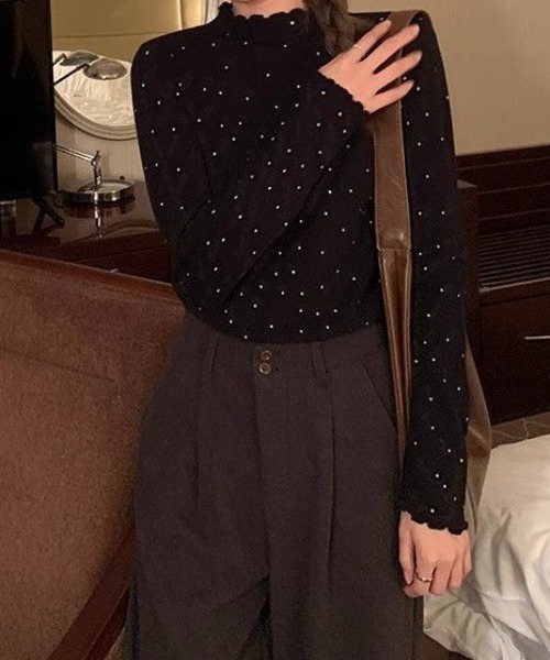 Mejoul(メジュール)の「ドット柄ハイネックメロウロンT(Tシャツ/カットソー・レディース・ホワイト/ブラック・M/L)」の18枚目の写真