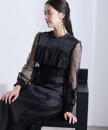 PourVous（プールヴー）の「ミモレ丈&袖ありフォーマルレース切替クラシカルフリルフレアシルエットセレモニー結婚式二次会パーティードレスオケージョンドレス同窓会成人式（ドレス）」