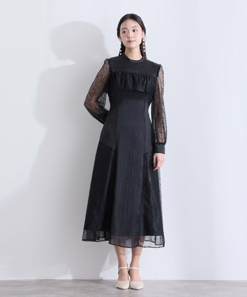 PourVous(プールヴー)の「ミモレ丈&袖あり フォーマル レース 切替クラシカルフリル フレア シルエットセレモニー 結婚式 二次会 パーティー ドレス オケージョンドレス 同窓会 成人式 お呼ばれ 謝恩会 20代 30代(ドレス・レディース・ブラック/チャコール/パープル系・S/M)」の4枚目の写真