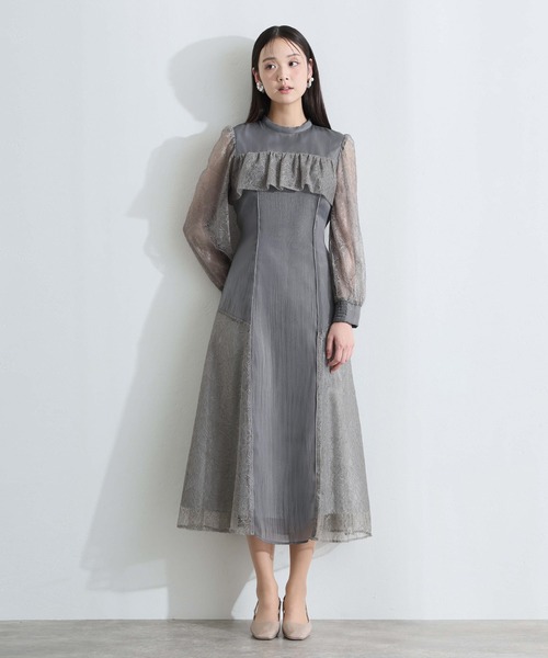 PourVous(プールヴー)の「ミモレ丈&袖あり フォーマル レース 切替クラシカルフリル フレア シルエットセレモニー 結婚式 二次会 パーティー ドレス オケージョンドレス 同窓会 成人式 お呼ばれ 謝恩会 20代 30代(ドレス・レディース・ブラック/チャコール/パープル系・S/M)」の8枚目の写真